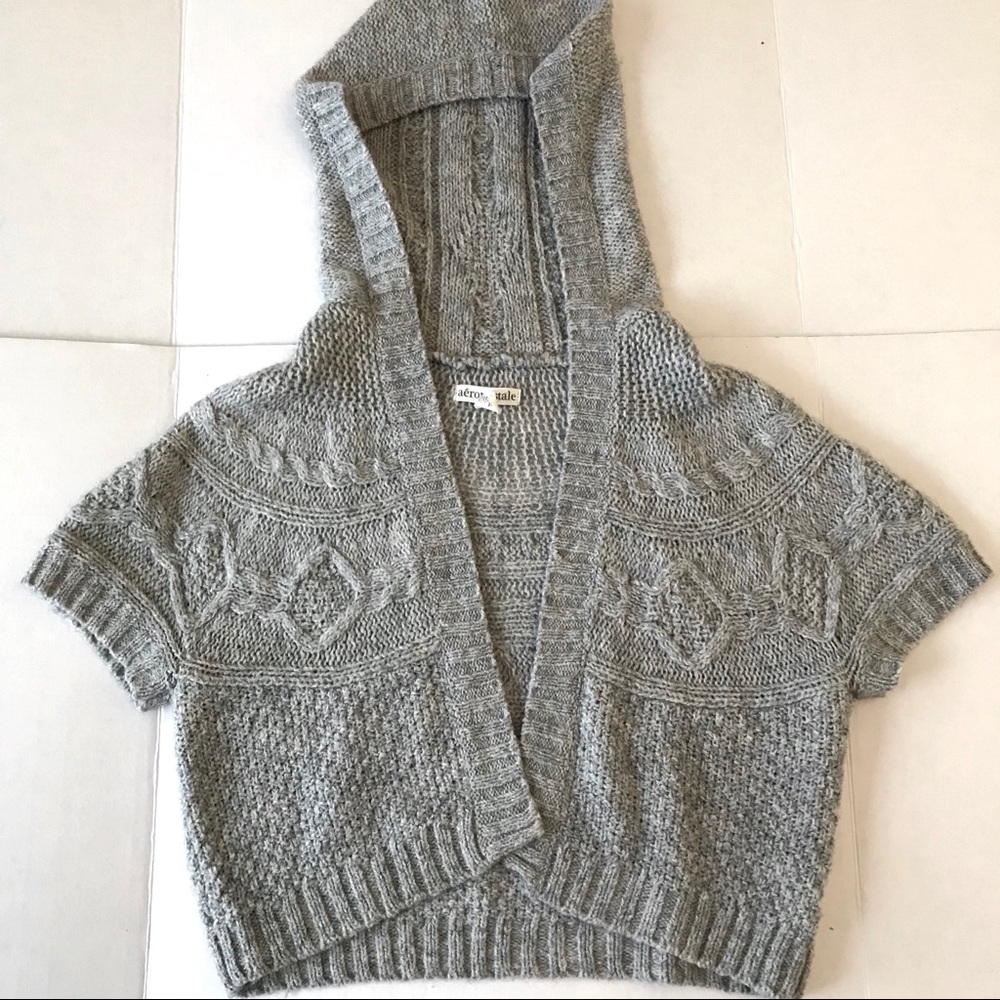 Aeropostle l Cardigan Cable Knit Hooded Gray